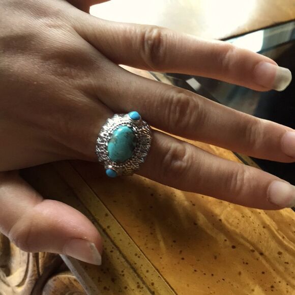 Natural Blue Turquoise Sterling Silver Ring Size 10 - Picture 7 of 7